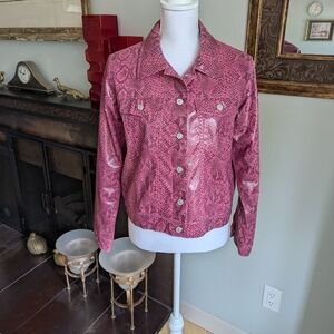 Vintage Y2K Women's Medium Snake Print Faux Leather Short Jacket ButtonUp Barbie